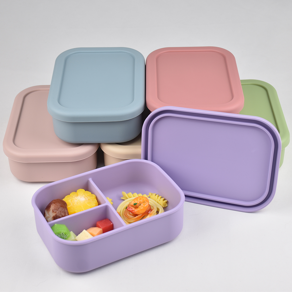 Meal Prep List - กล่องอาหารกลางวันแบบซิลิโคน 3 ช่อง สำหรับเด็กและผู้ใหญ่ - ป้องกันการรั่วซึม