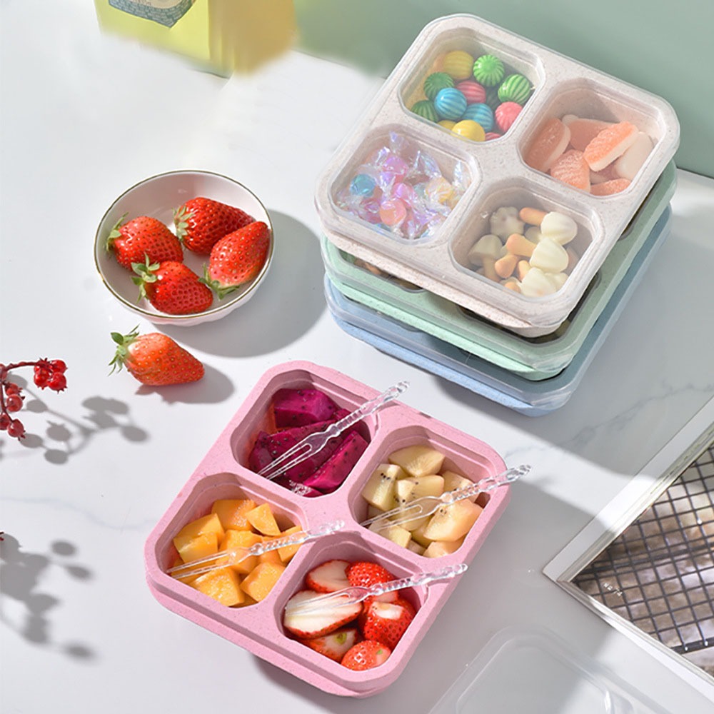 Meal Prep List - กล่องใส่อาหารแบบใช้ซ้ำได้ 1 ชิ้น ทำจากฟางข้าวสาลี มี 4