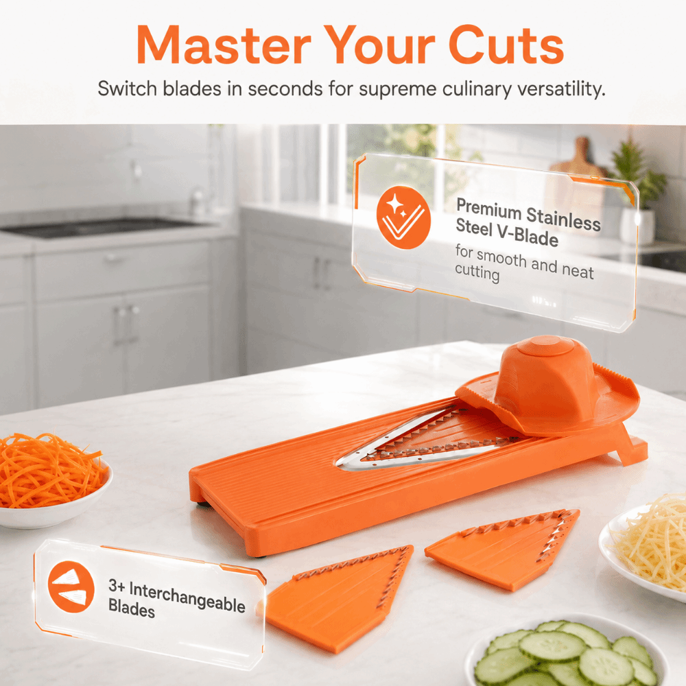 Mandoline Slicer Guard - เครื่องหั่นผักแบบแมนโดลีน ABS สีส้ม ใบมีดสแตนเลส ดีไซน์ใบมีดรูปตัว V