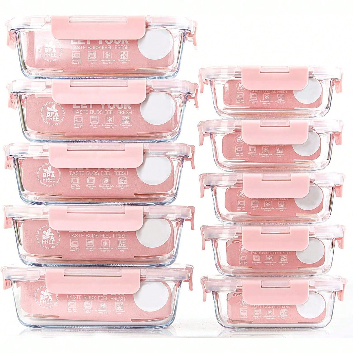 Meal Prep List - ชุดกล่องแก้วสำหรับเตรียมอาหาร 10 ชิ้น, กล่องเก็บอาหารพร้อมฝาปิดที่ปิดสนิท, กล่องอาหารกลางวันแก้ว, ใช้ได้กับไมโครเวฟ,