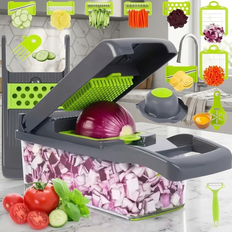 Meal Prep List - เครื่องสับผักอเนกประสงค์ 16-in-1 พร้อมใบมีด 8 ชิ้น ใช้สำหรับสับ