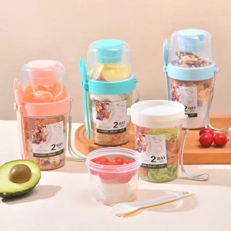 Meal Prep Yogurt Containers - ถ้วยสลัดพกพา ถ้วยข้าวโอ๊ตสองชั้น ถ้วยโยเกิร์ต ถ้วยใส่ถั่ว ลดไขมัน ถ้วยใส่ผักผลไม้