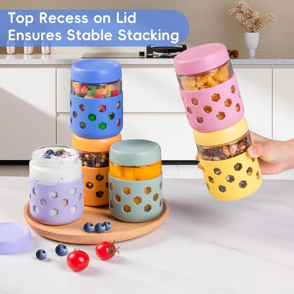 ขวดแก้วแบบมีปลอกซิลิโคน ขนาด 1 - Meal Prep Yogurt Containers บทวิจารณ์และราคา