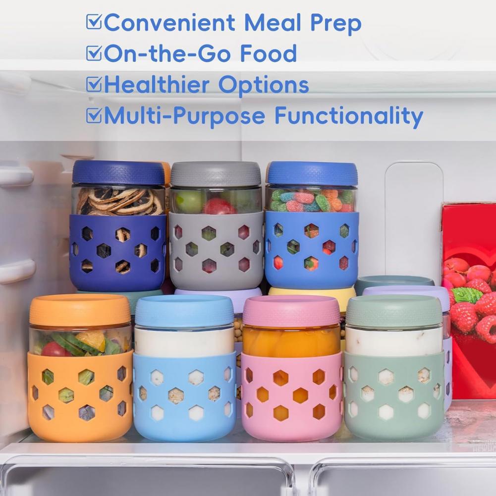 ขวดแก้วแบบมีปลอกซิลิโคน ขนาด 1 - Meal Prep Yogurt Containers บทวิจารณ์และราคา